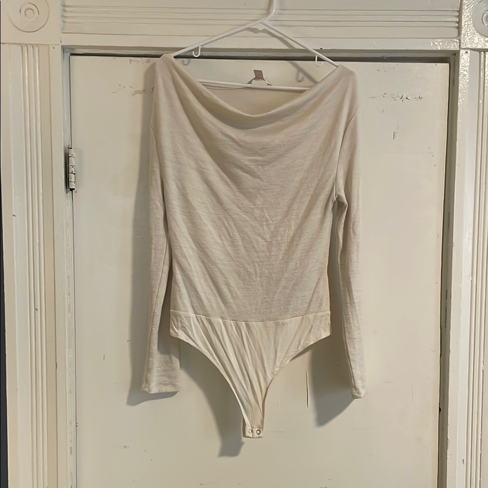 Banana Republic Cream Asymmetrical Long Sleeve Bodysuit